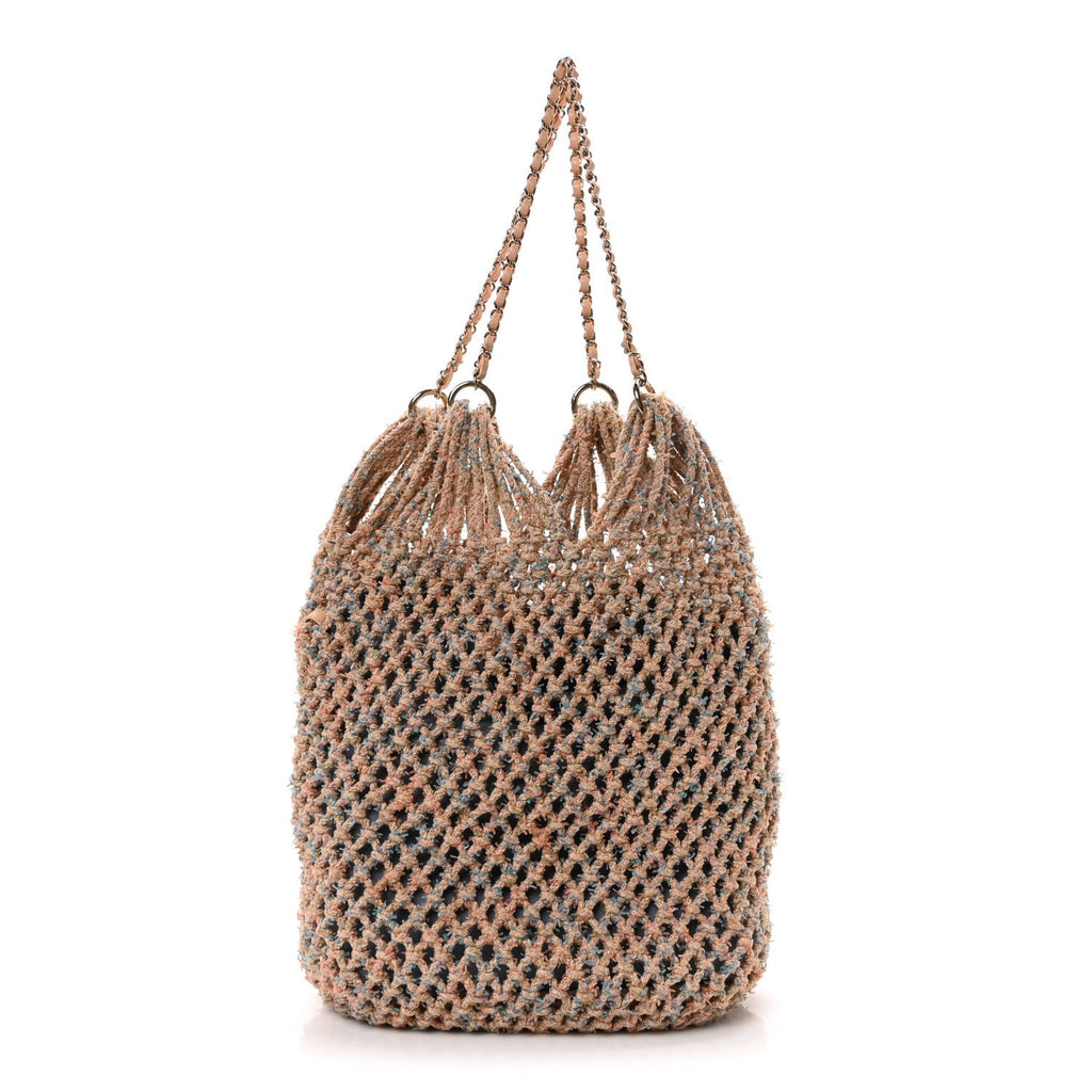 Lambskin Mixed Fibers Large Shopping Bag Beige Pink