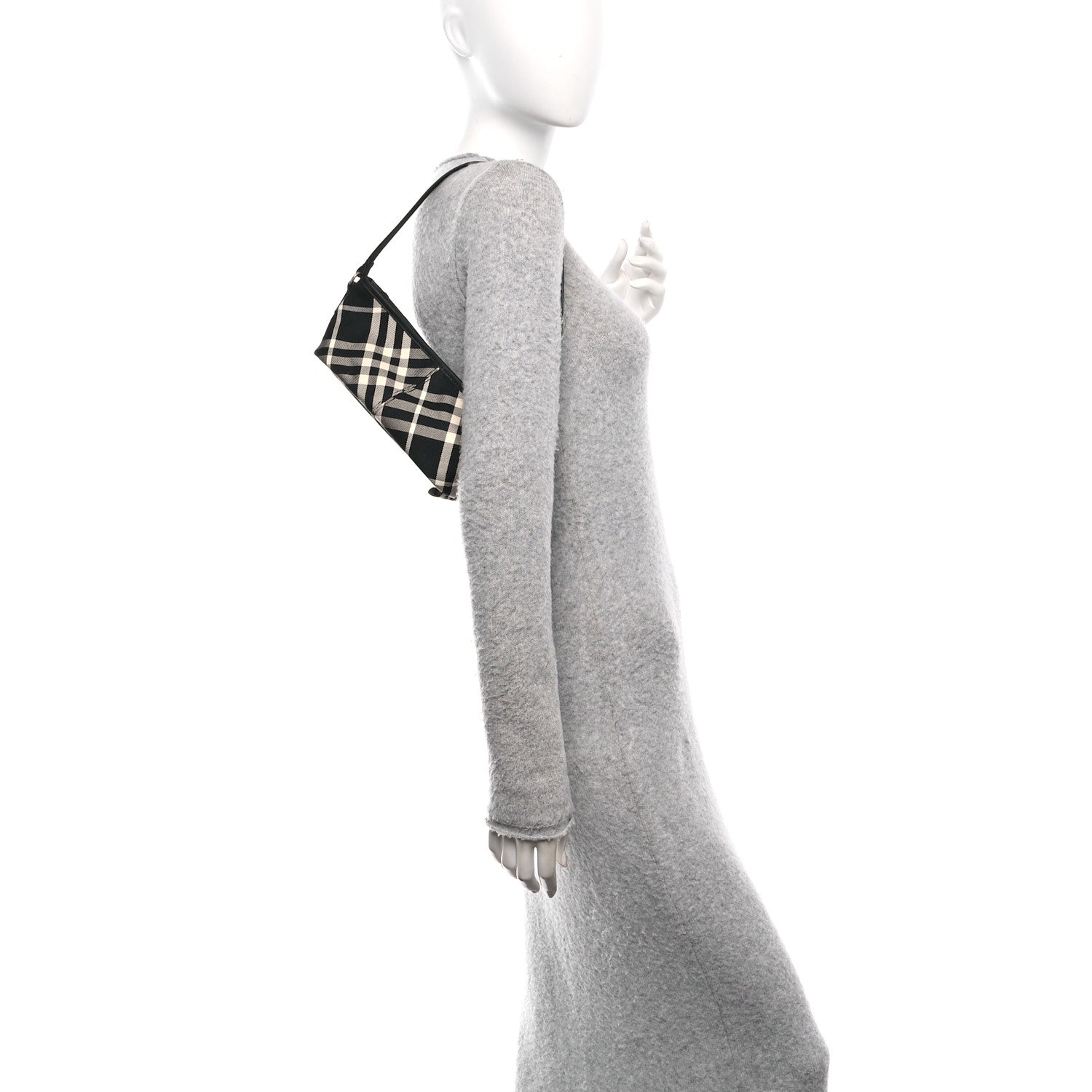 Essential Check Simple Zip Baguette Black Calico