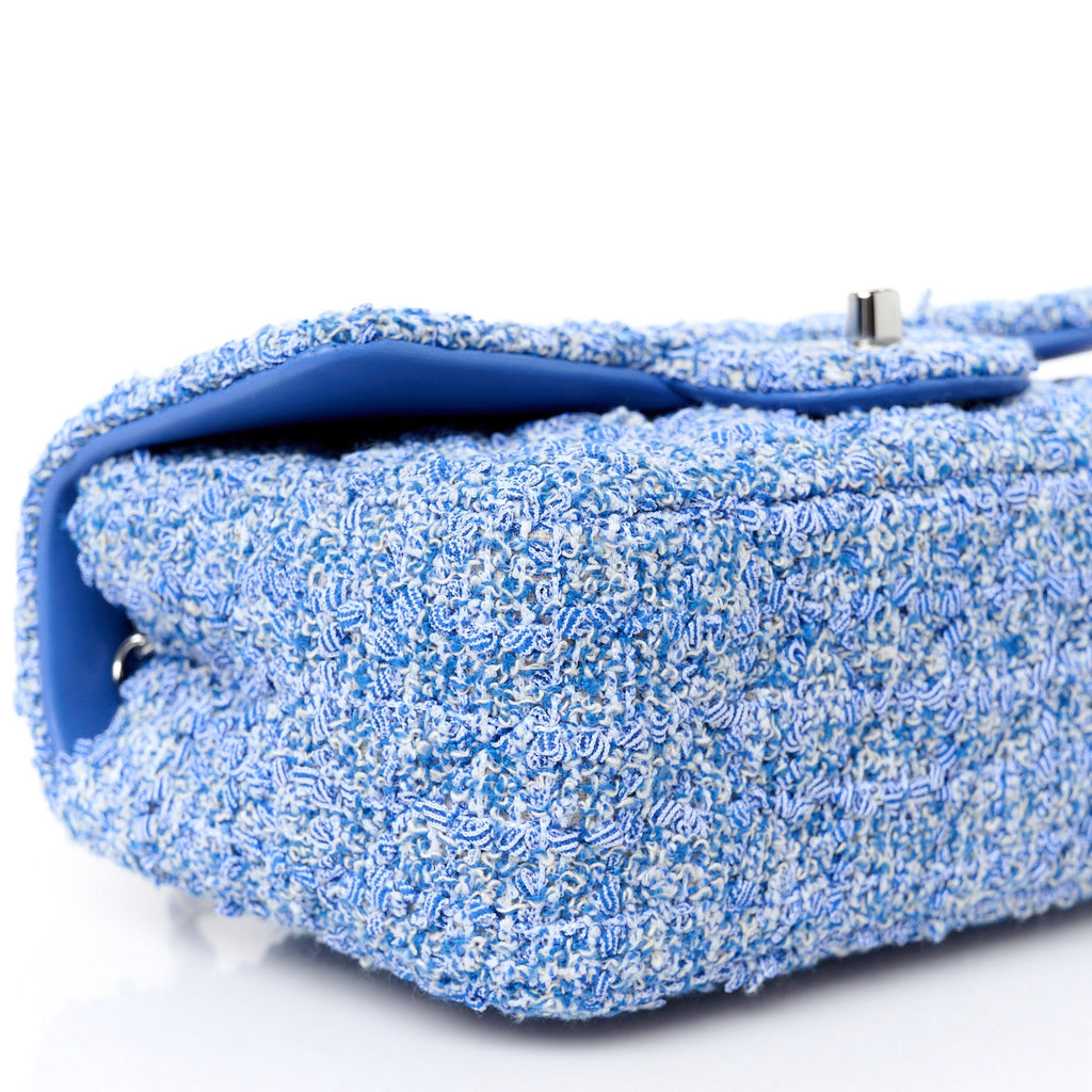 Tweed Quilted Mini Rectangular Flap Blue White