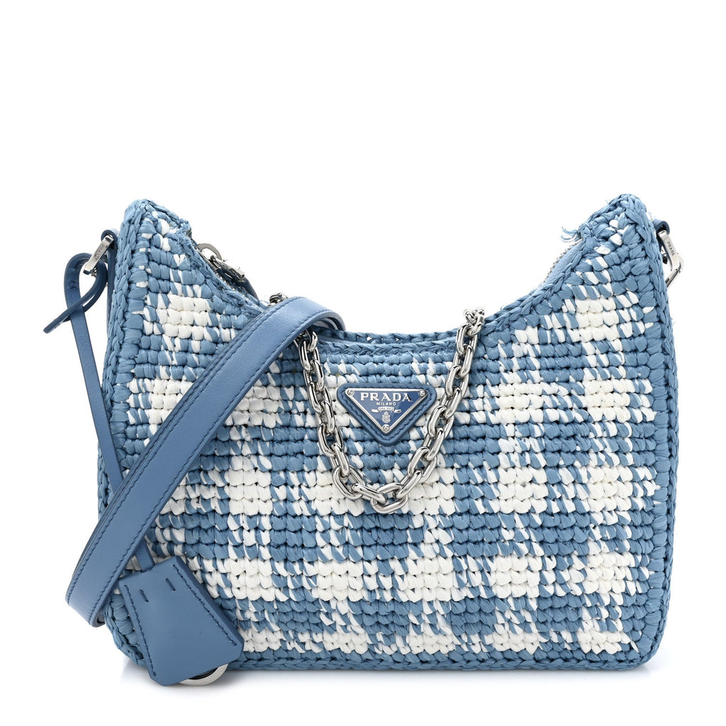 Yarn Raffia Effect Crochet Embroidered Mini Re-Edition 1978 Shoulder Bag Celeste