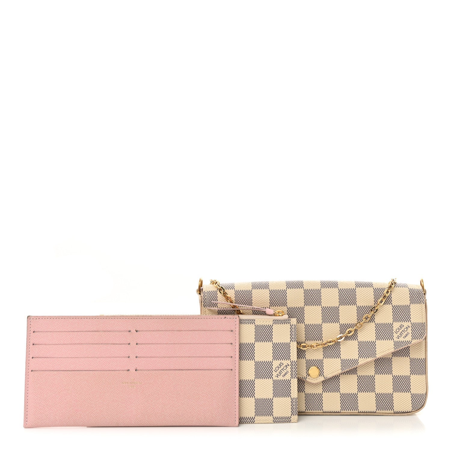 Damier Azur Pochette Felicie Chain Wallet Rose Ballerine