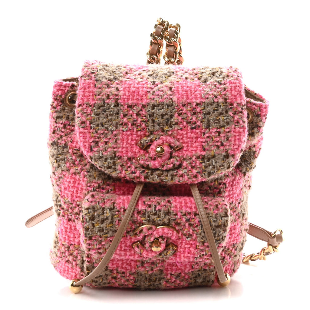 Wool Tweed Elegant Backpack Pink Brown