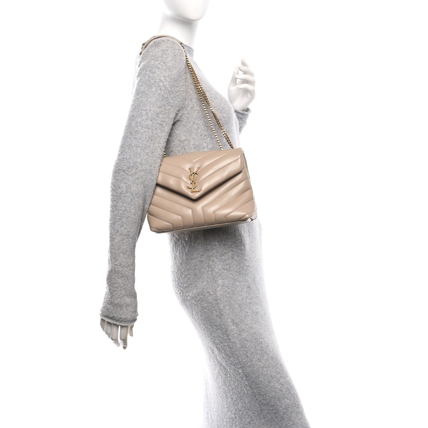 Calfskin Y Quilted Monogram Small Loulou Chain Satchel Dark Beige