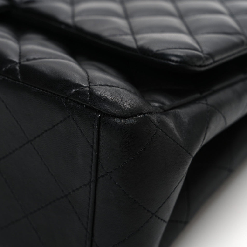 Lambskin Quilted Maxi Double Flap Black