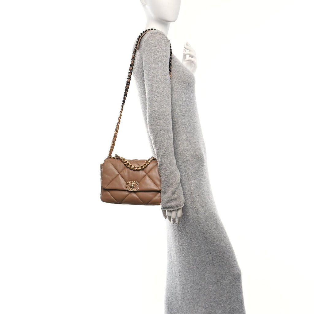 Lambskin Quilted Medium Chanel 19 Flap Brown