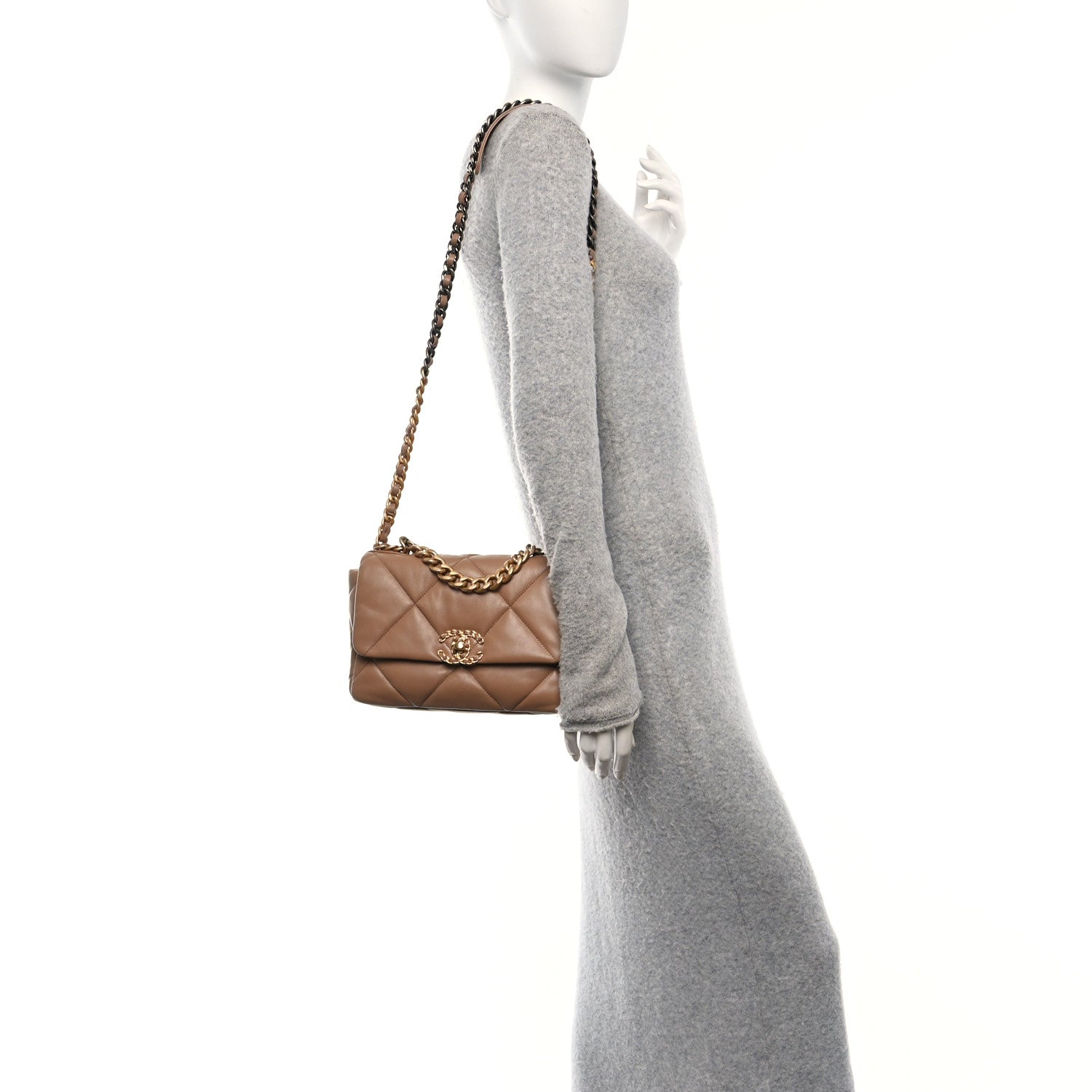 Lambskin Quilted Medium Chanel 19 Flap Brown