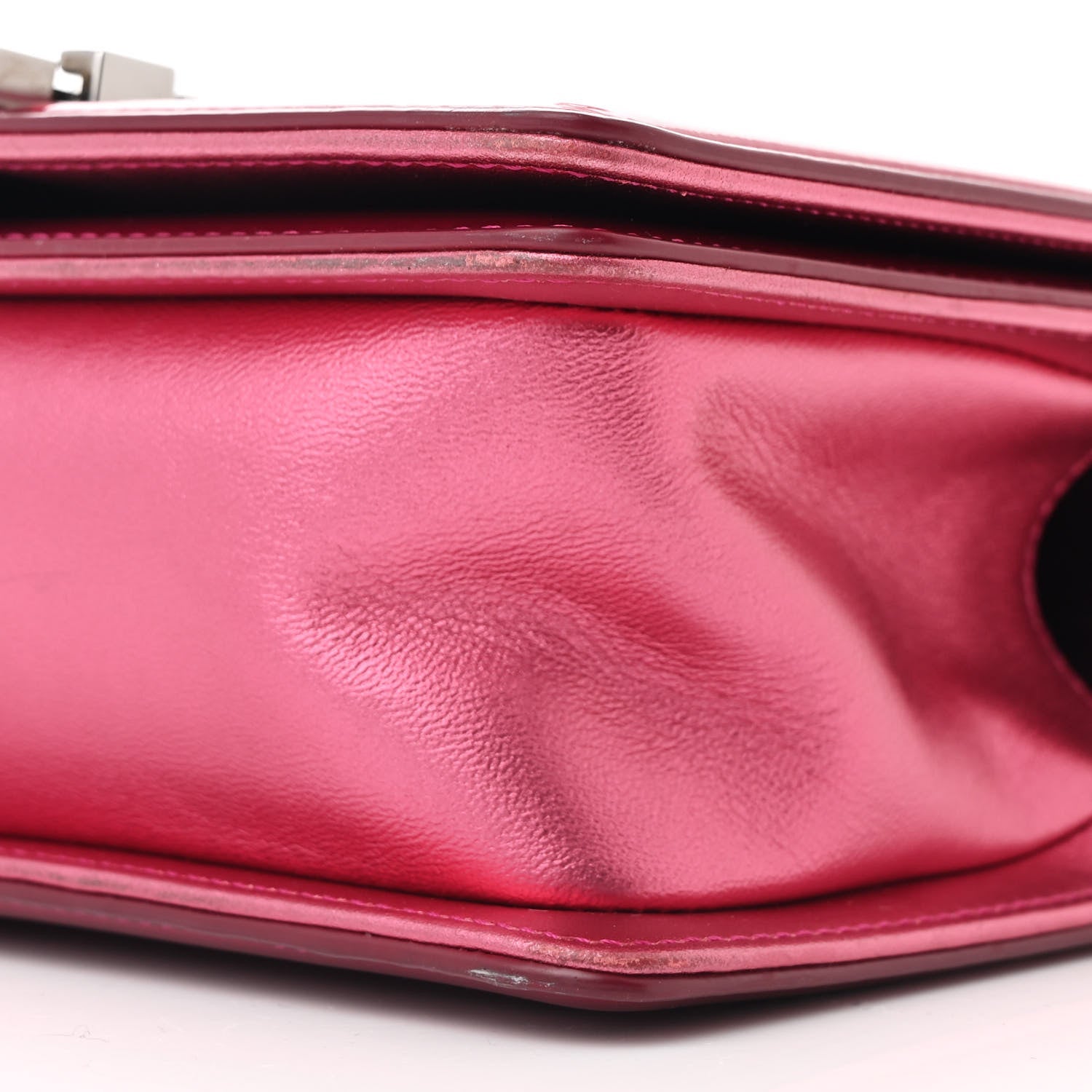 Metallic Patent Calfskin Quilted Small Boy Flap Pink