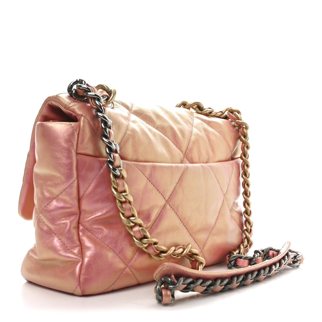 Iridescent Lambskin Quilted Chanel 19 Flap Pink