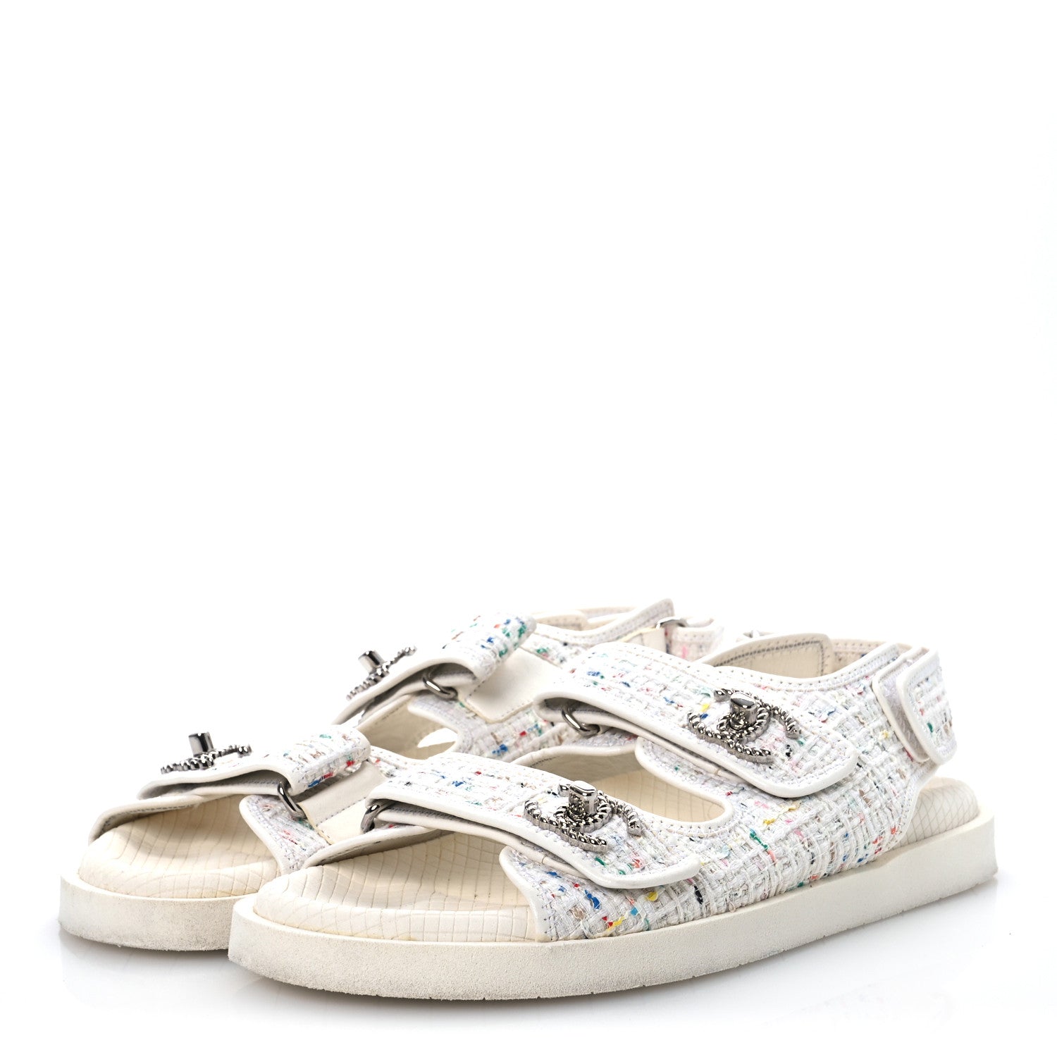 Tweed Lambskin Dad Sandals 39 White Multicolor