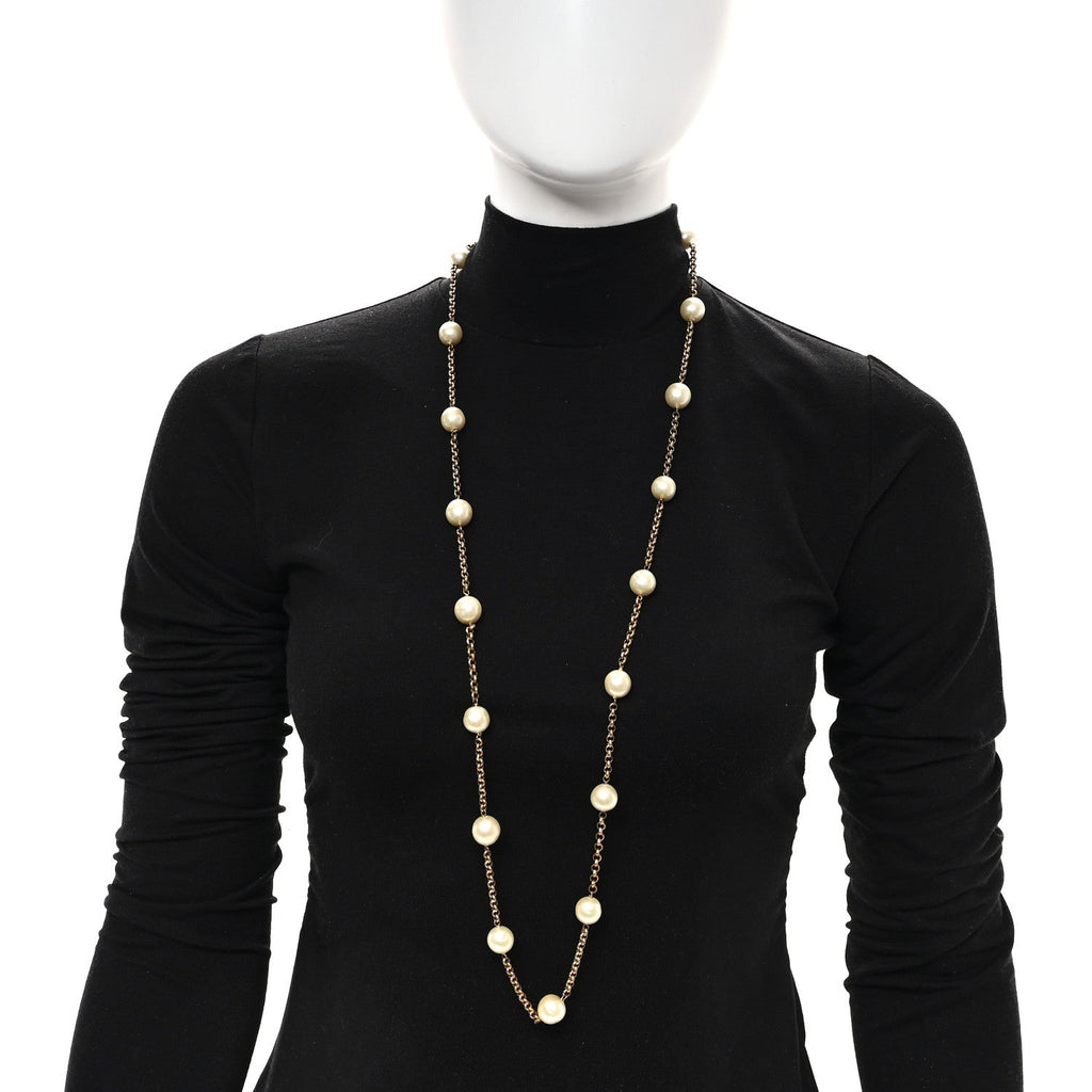 Pearl Chain Long Necklace Gold