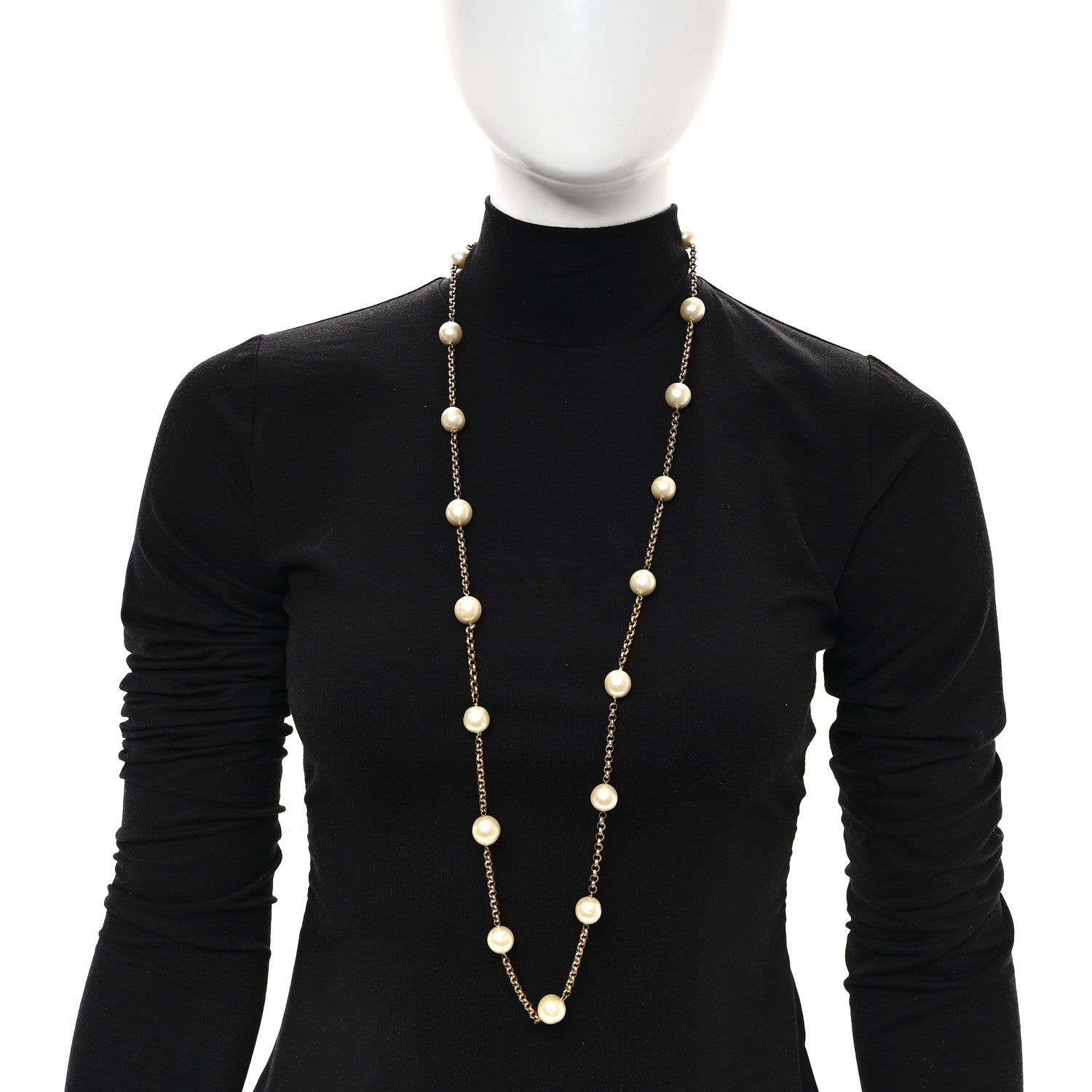 Pearl Chain Long Necklace Gold