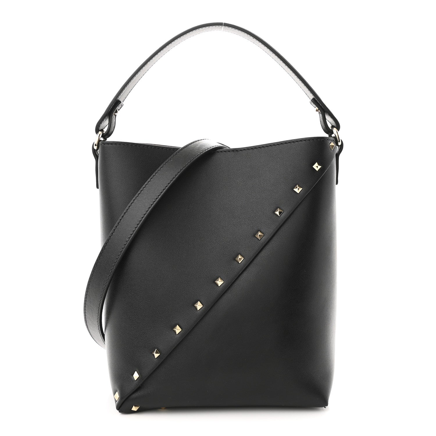 Calfskin Rockstud Wispy Bucket Bag Black