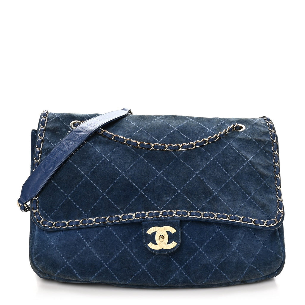 x Pharrell Williams Suede Lambskin XXL Flap Bag Navy