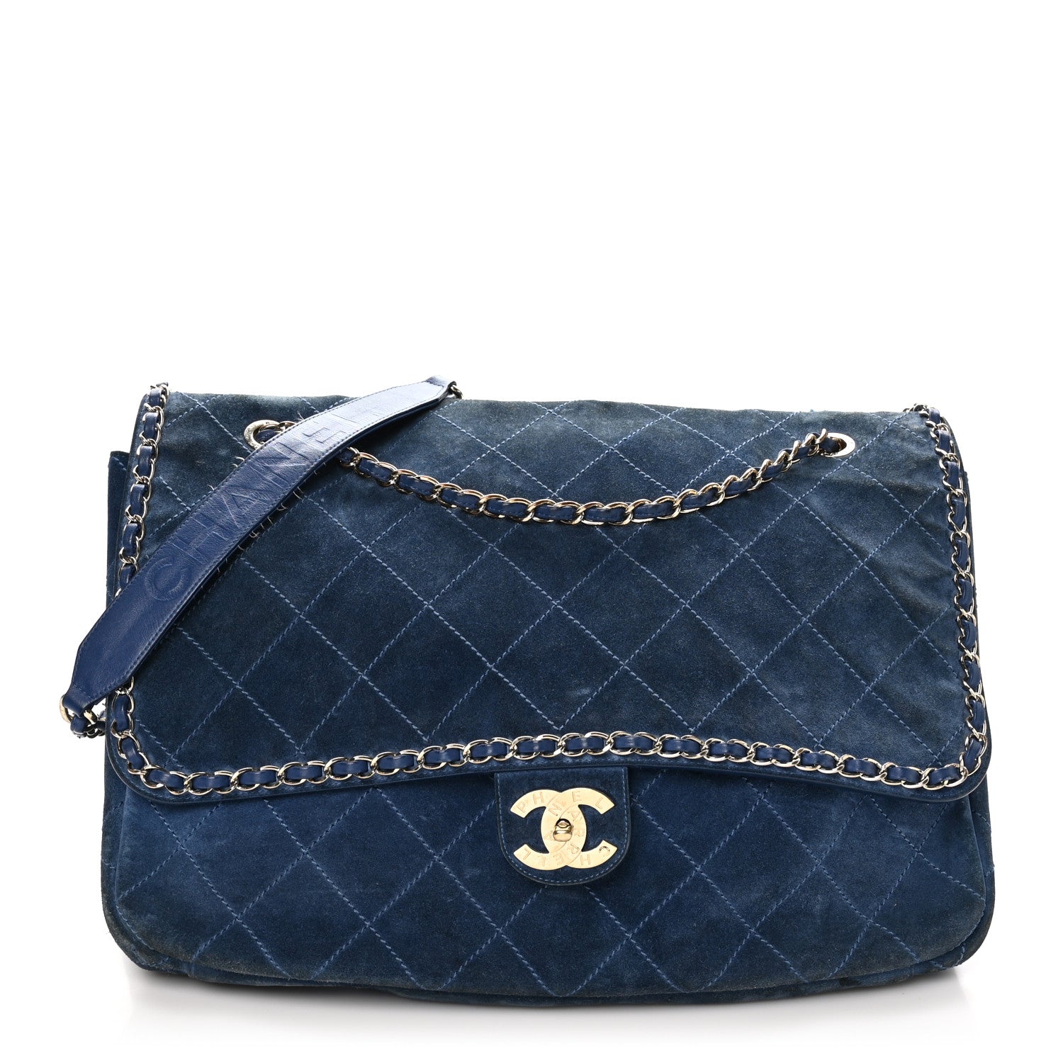 x Pharrell Williams Suede Lambskin XXL Flap Bag Navy