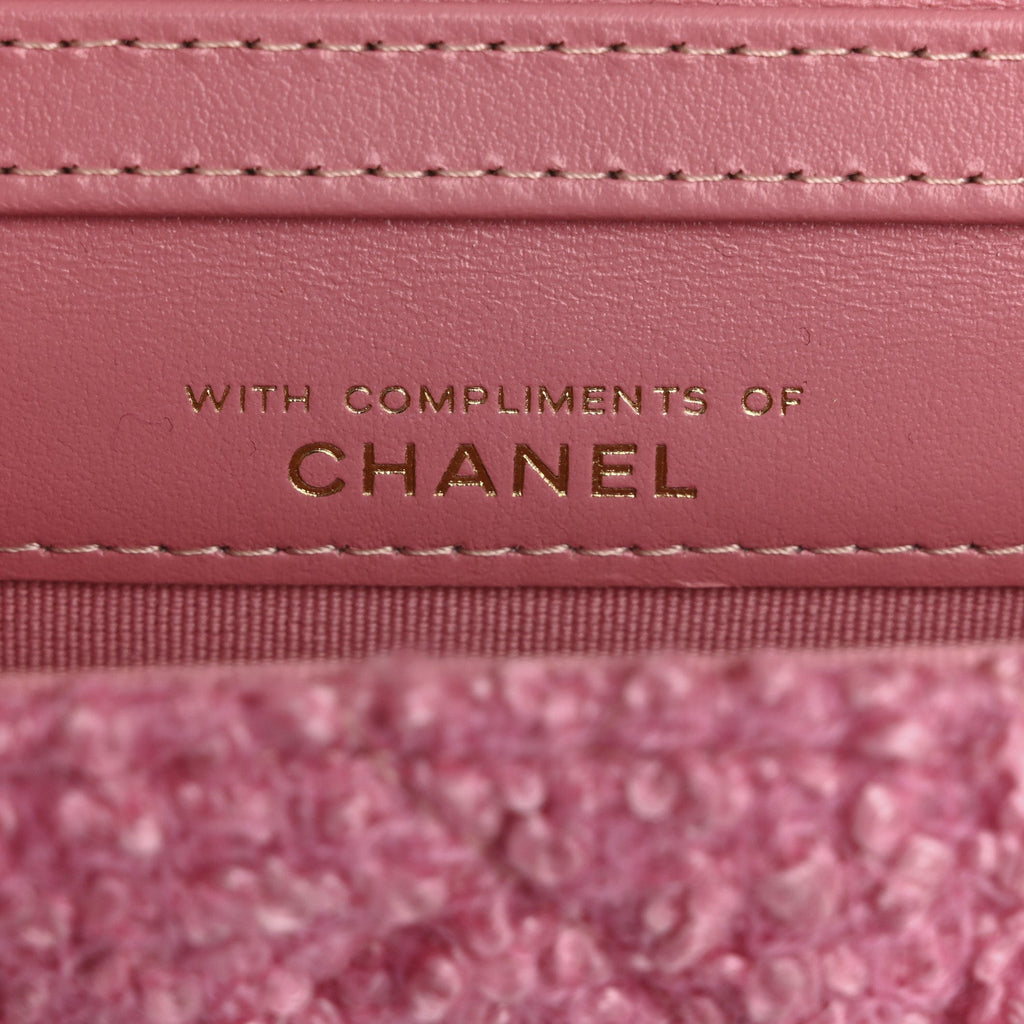 Tweed Quilted Flap Chain Waist Bag Pink