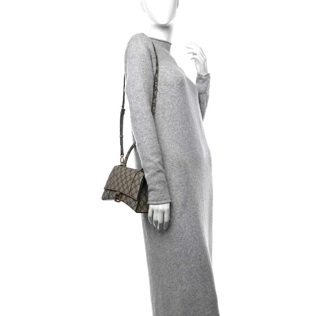 X GUCCI GG Supreme Monogram Small Hourglass Top Handle Bag Beige Ebony