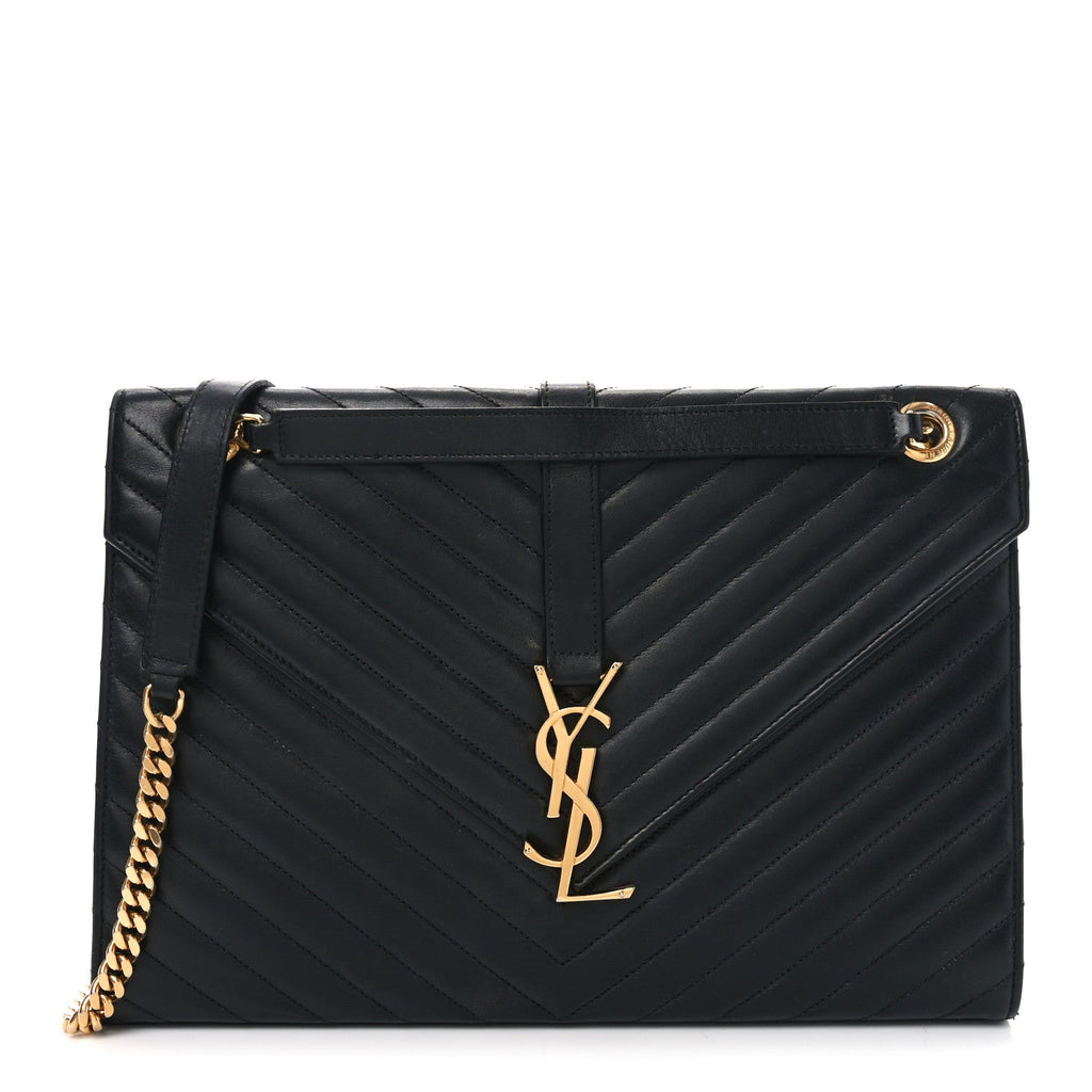 Smooth Calfskin Matelasse Chevron Large Monogram Satchel Black