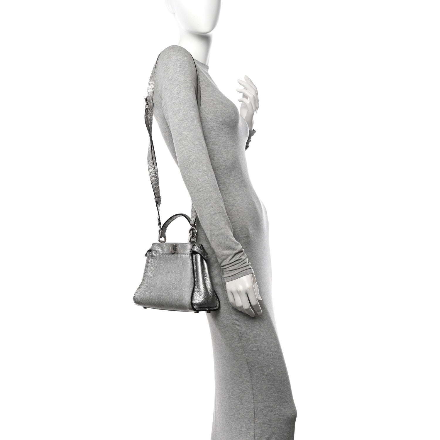 Cuoio Romano Lux Selleria Mini Peekaboo Iconic Satchel Argento