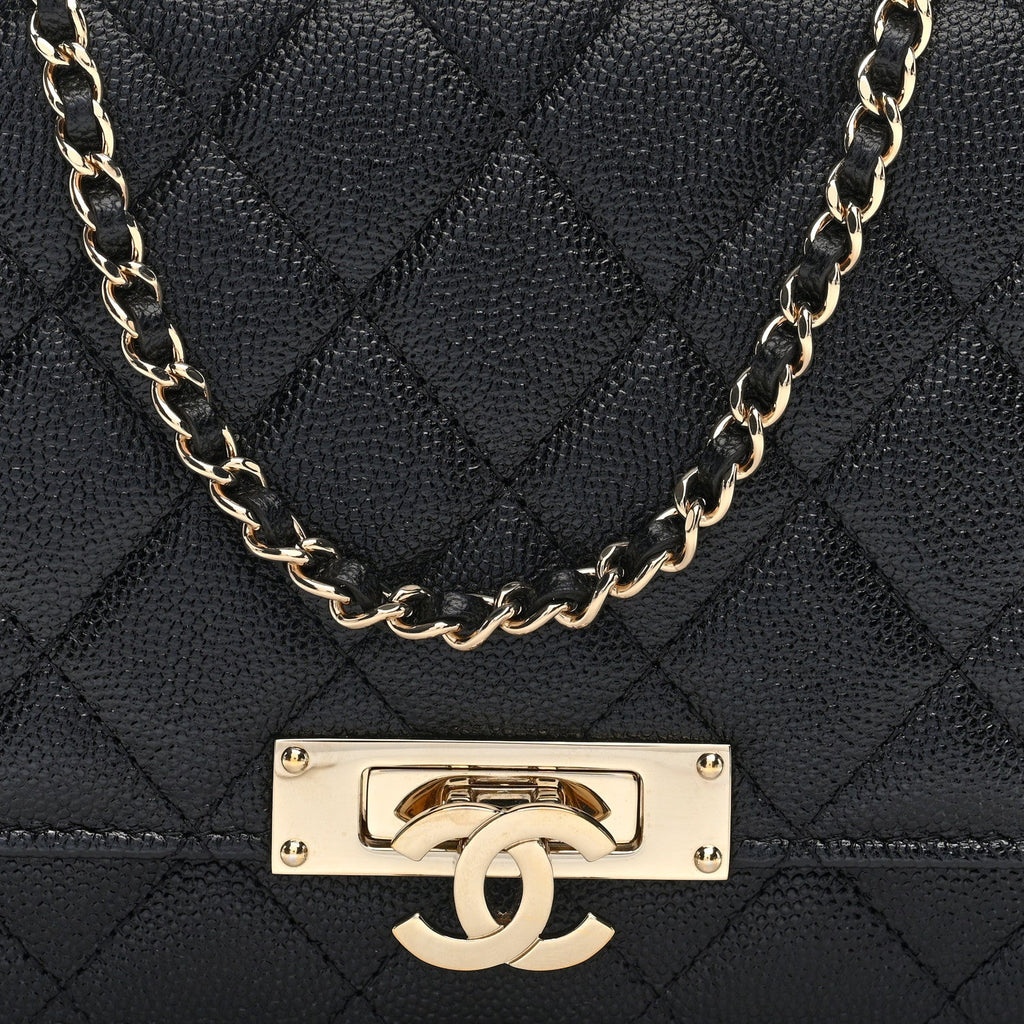 Caviar Quilted Golden Class Wallet On Chain WOC Black