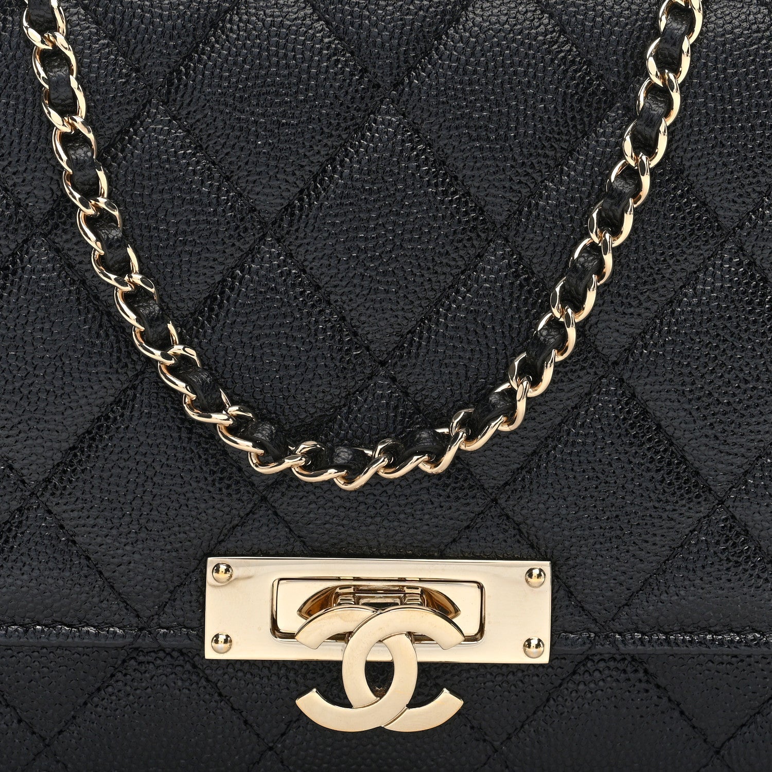 Caviar Quilted Golden Class Wallet On Chain WOC Black