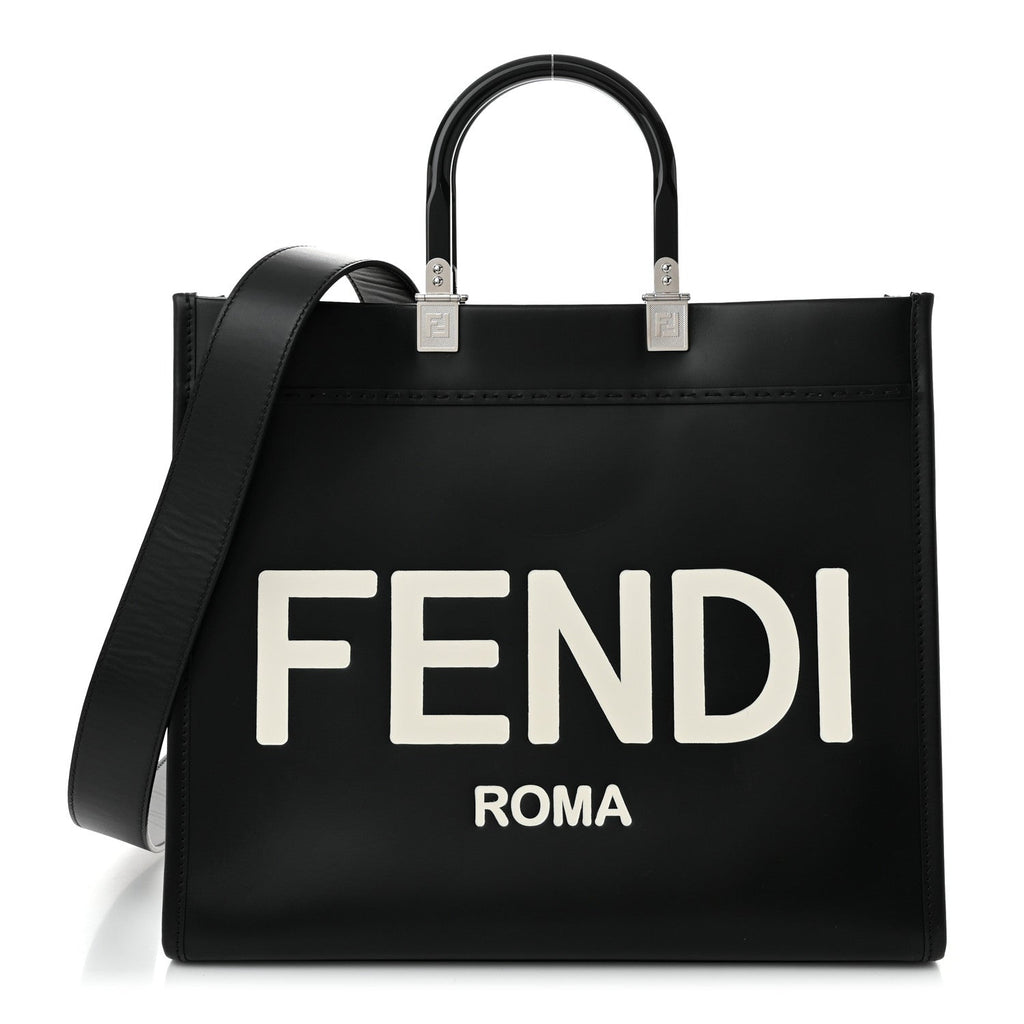 Vitello King Plexiglass Medium Fendi Sunshine Shopper Tote Black White