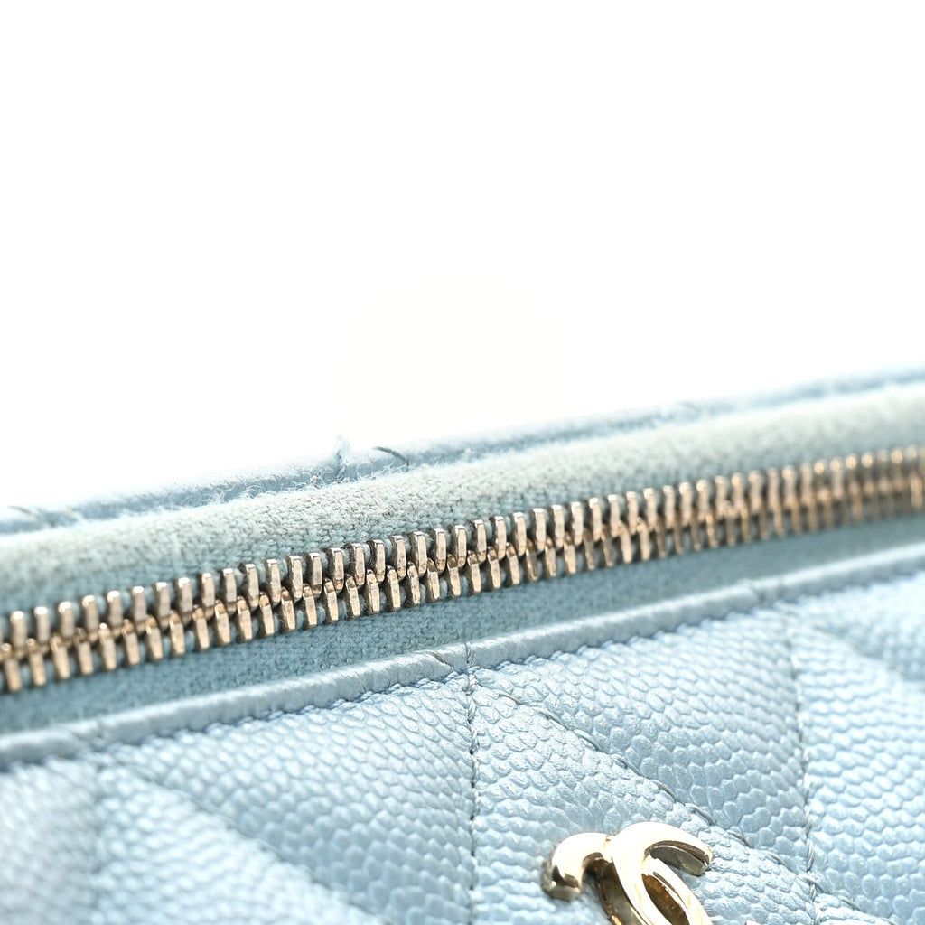 Caviar Quilted Small Tiny CC Vanity Case With Chain Light Blue
