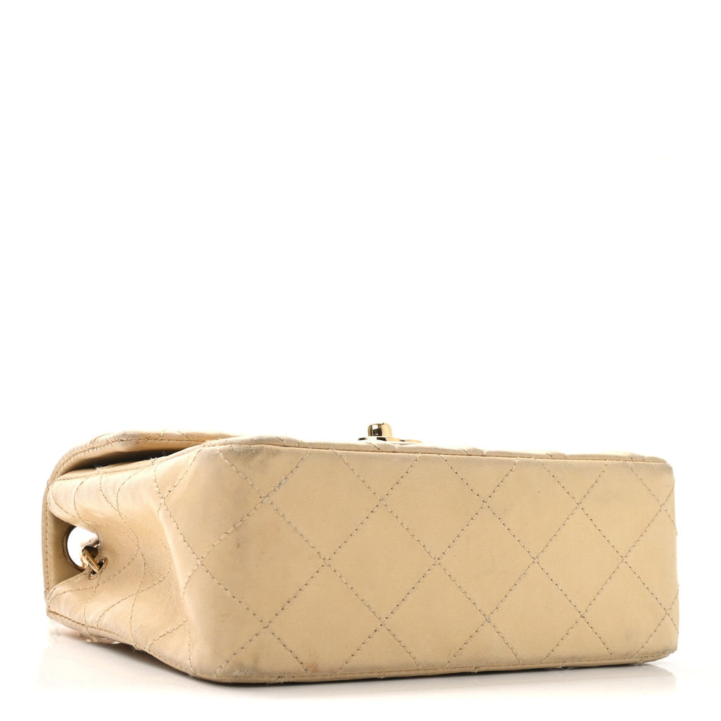 Lambskin Quilted Mini Square Flap Beige