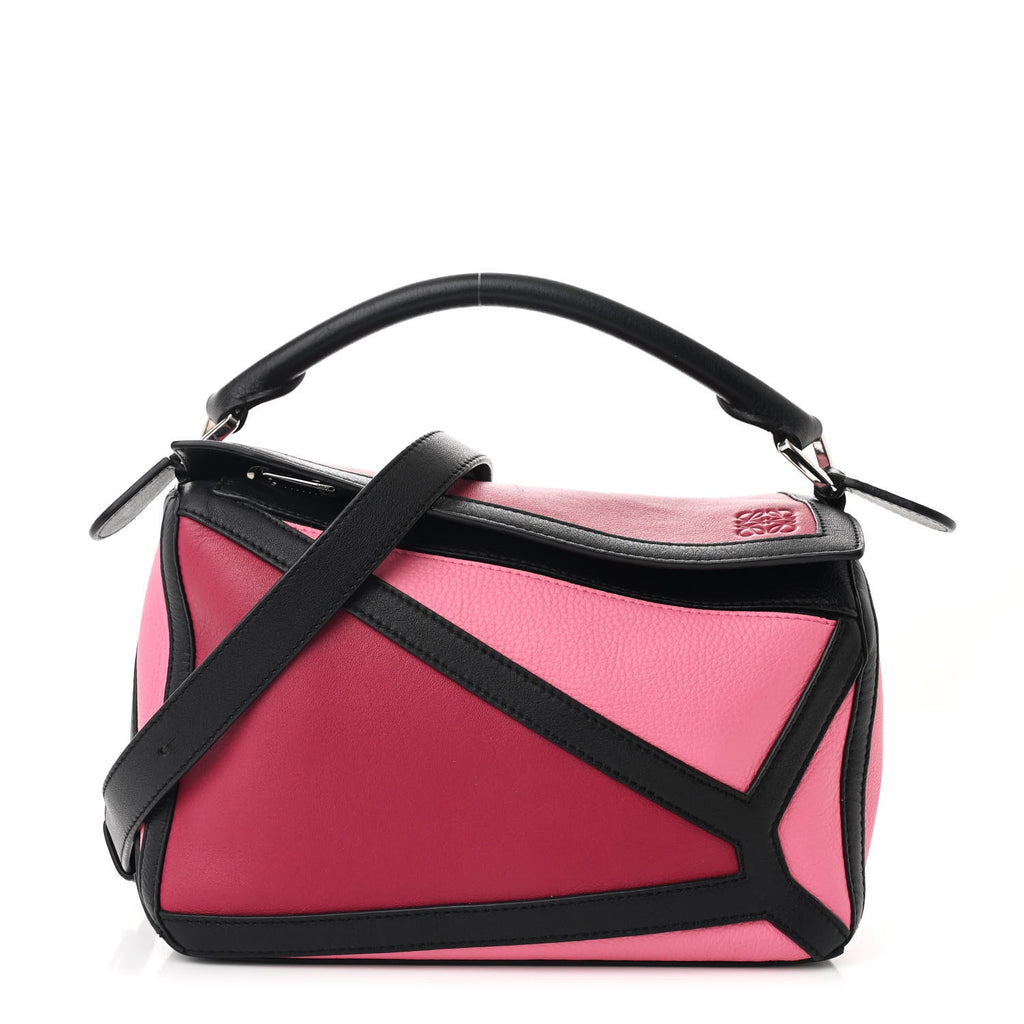 Calfskin Small Graphic Puzzle Bag Raspberry Wild Rose