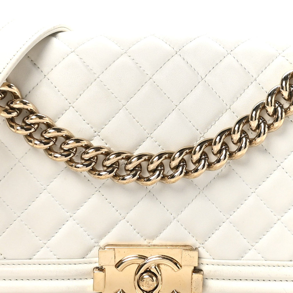 Lambskin Quilted Medium Boy Flap White
