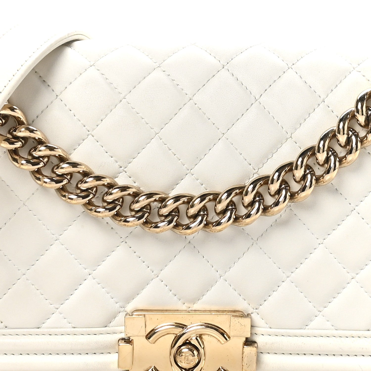 Lambskin Quilted Medium Boy Flap White