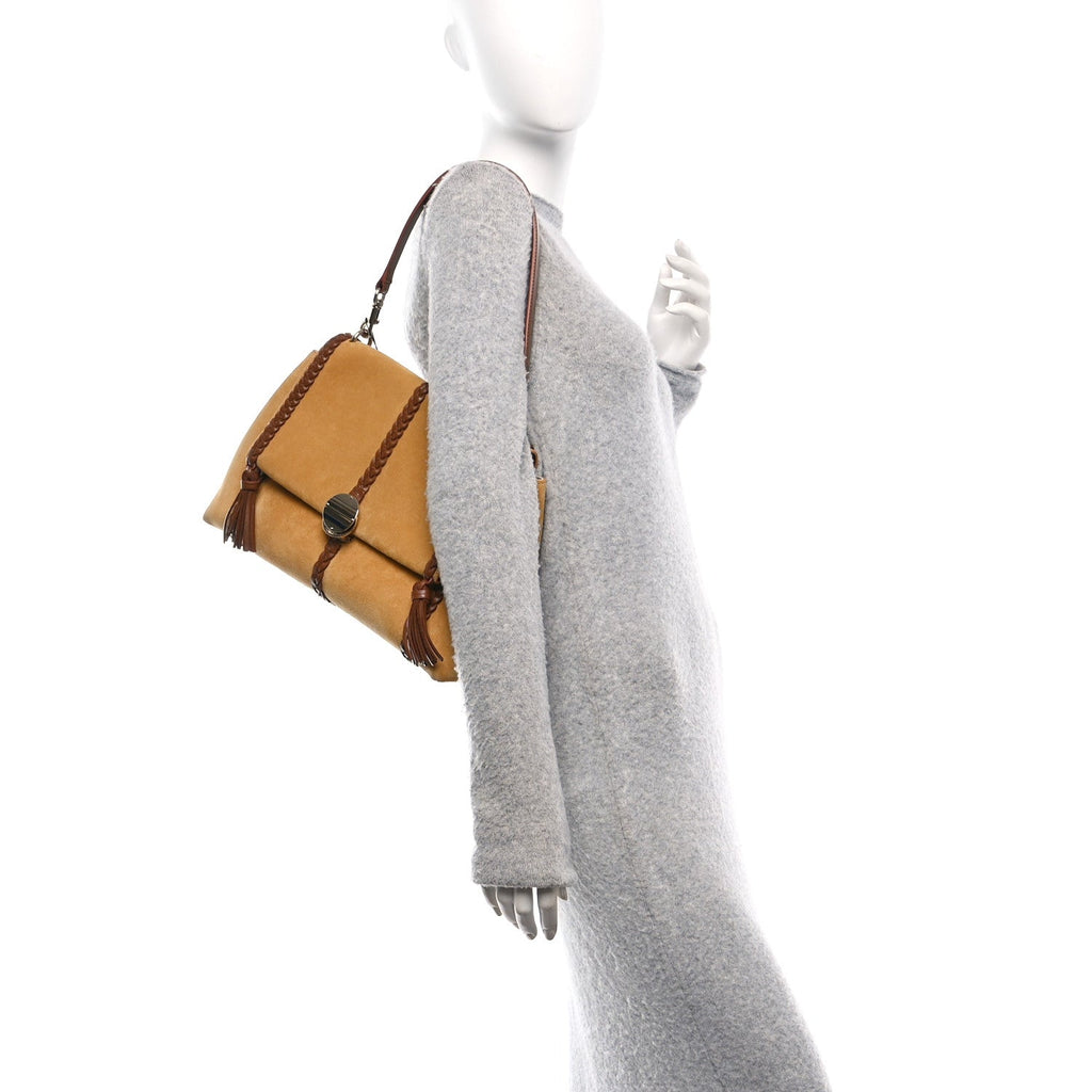 Suede Calfskin Medium Penelope Shoulder Bag Safari Gold