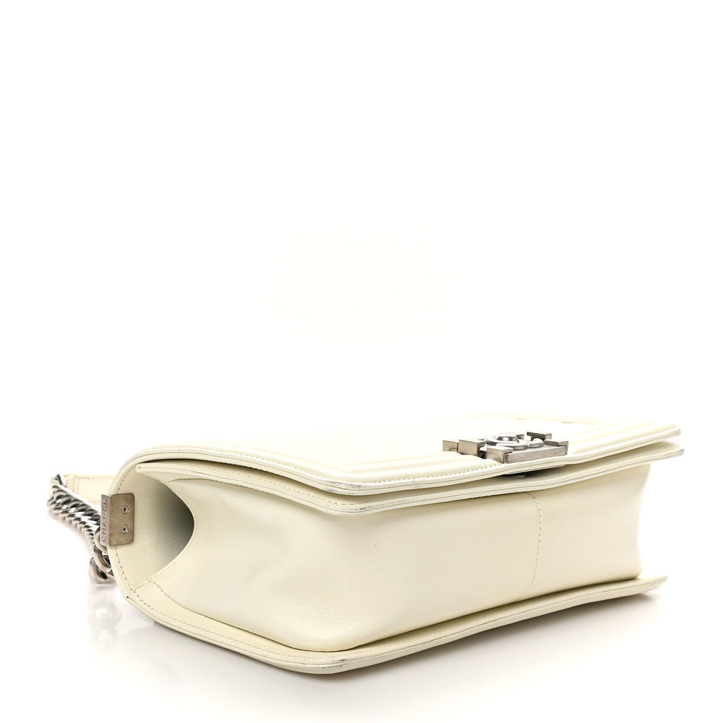 Calfskin Quilted Medium Boy Flap White