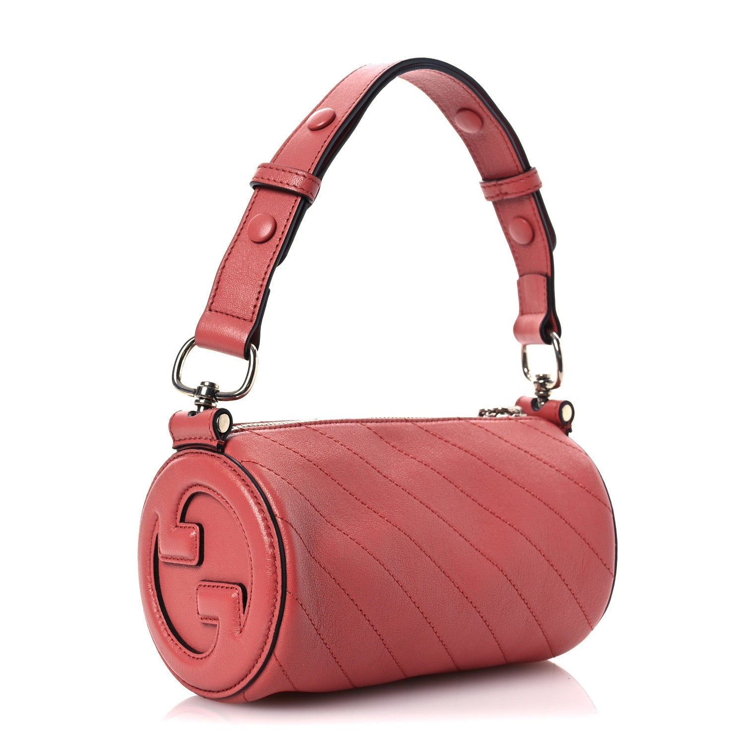 Sakai Be Green Calfskin Diagonal Stitched Mini Blondie Barrel Shoulder Bag Pink