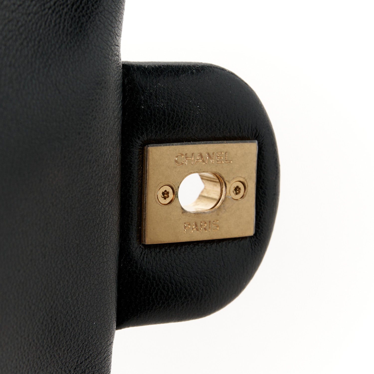 Shiny Lambskin Quilted Pearl Twist Mini Square Flap Black