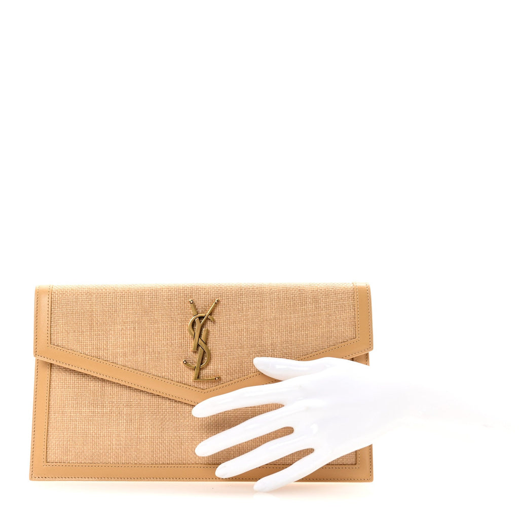 Micro Raffia Uptown Pouch Natural Hay Blush