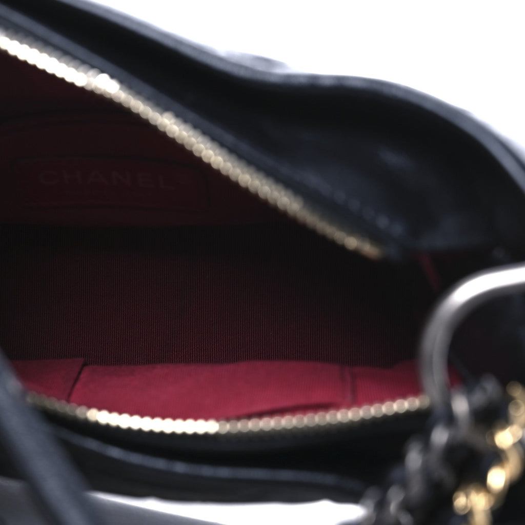 Aged Calfskin Quilted Small Gabrielle Hobo Black