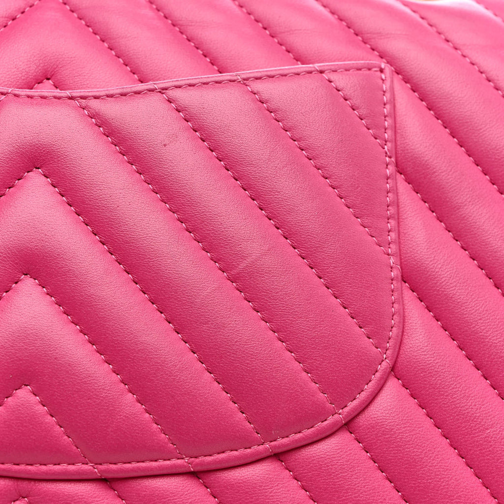 Lambskin Chevron Quilted Medium Double Flap Dark Pink