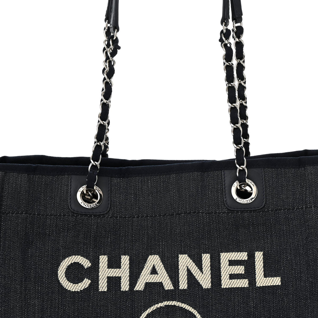 Denim Small Deauville Tote Dark Blue White