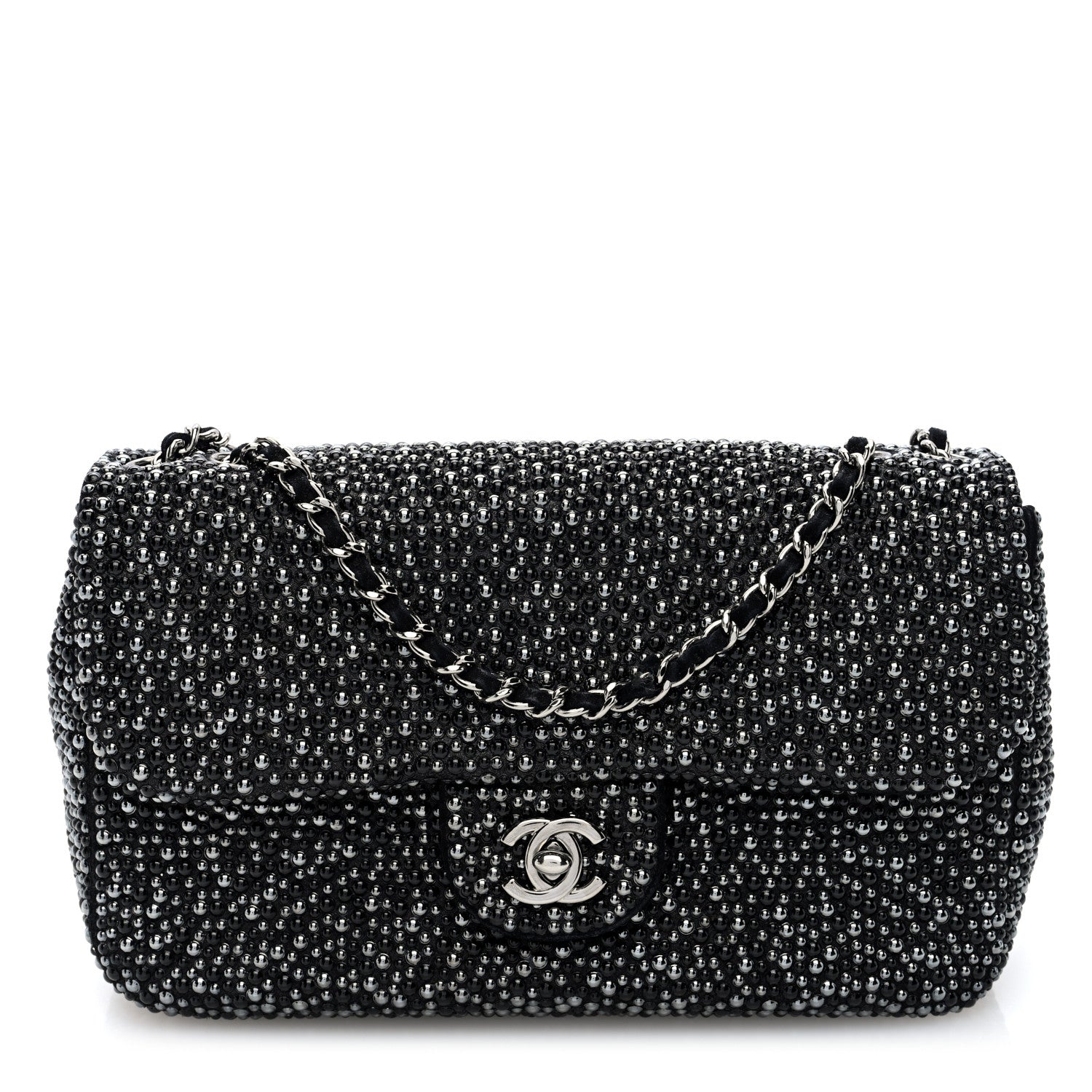 Suede Beaded Small Flap Dark Grey