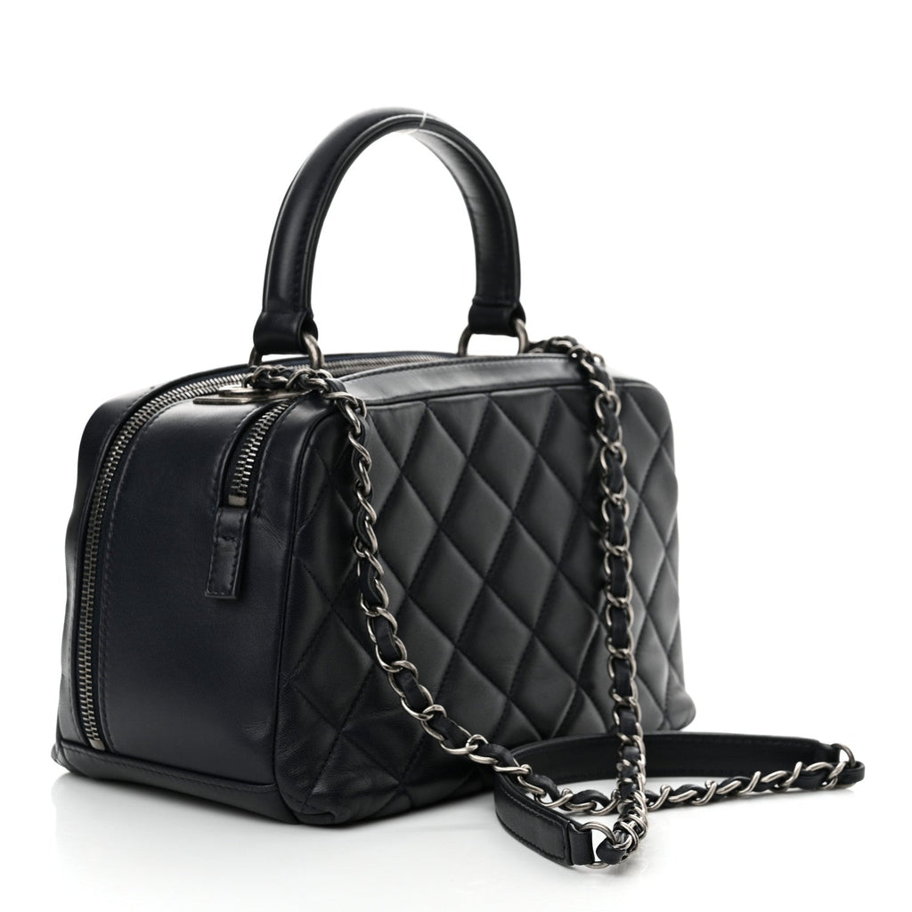 Lambskin Quilted Medium Trendy CC Bowling Bag Navy