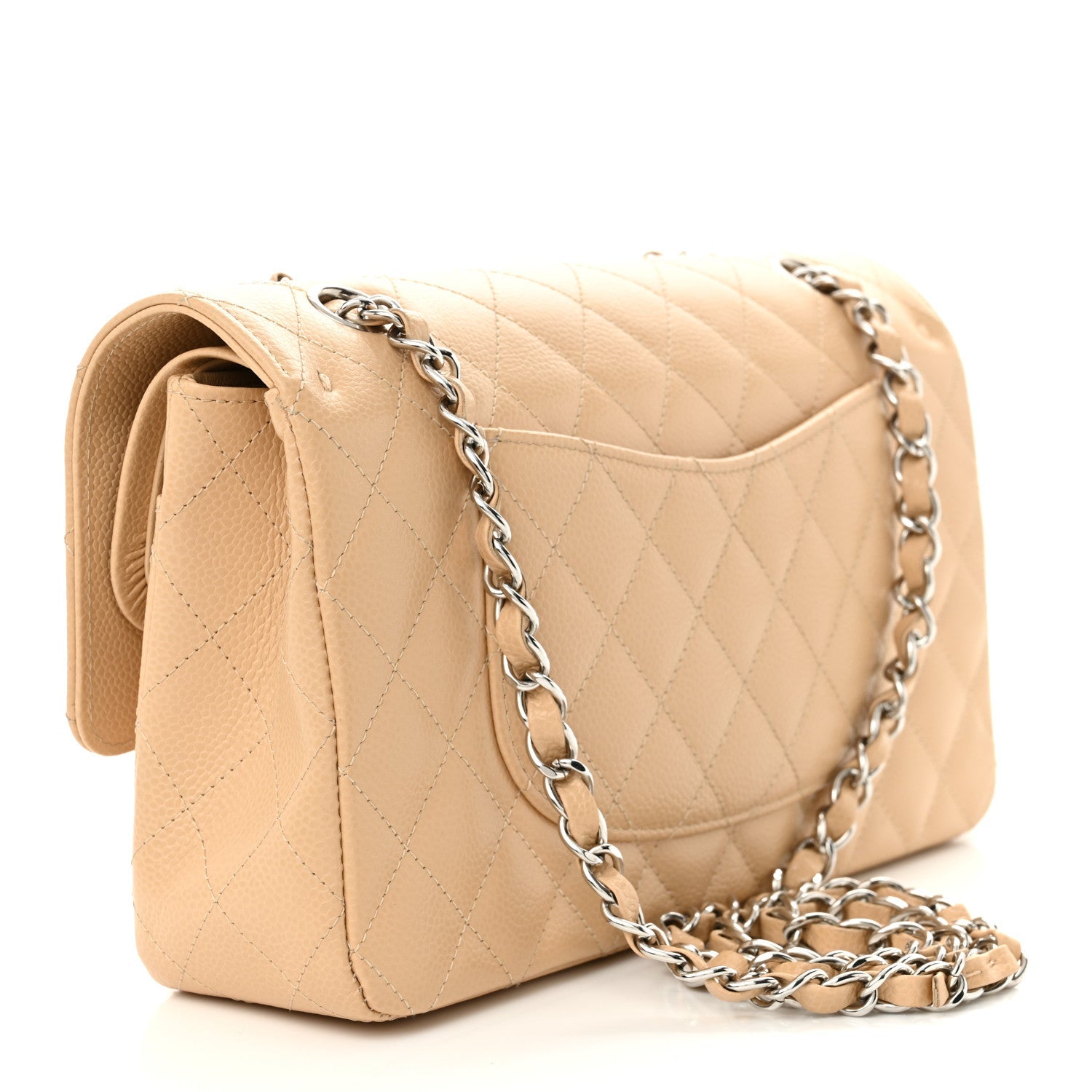 Caviar Quilted Medium Double Flap Beige