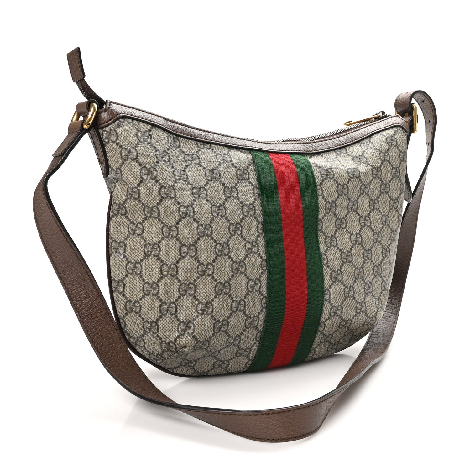 GG Supreme Monogram Web Small Ophidia Half Moon Hobo Brown