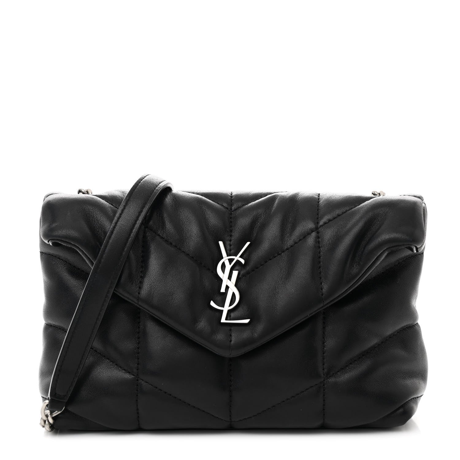 Lambskin Quilted Toy Loulou Puffer Monogram Chain Satchel Black
