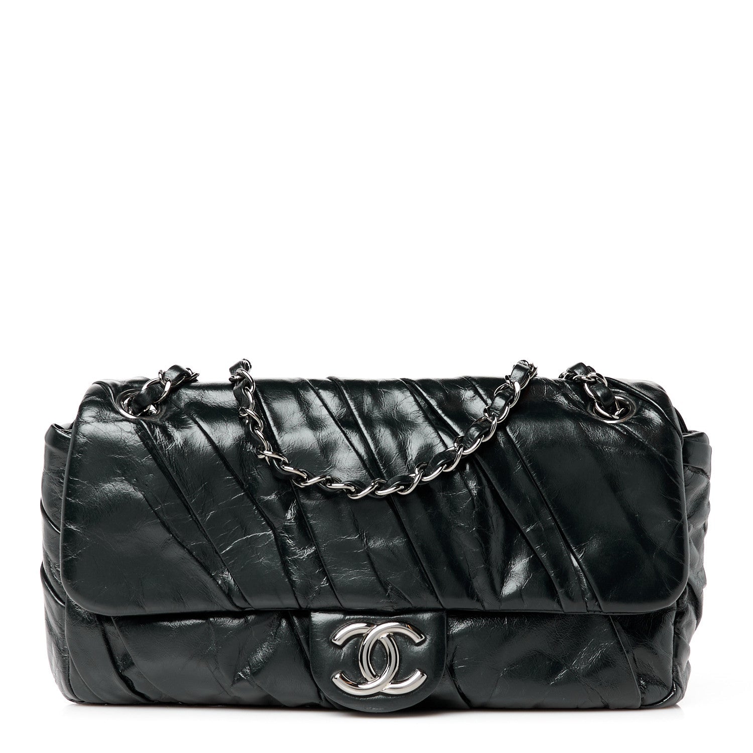 Glazed Calfskin Twisted Medium Flap Black