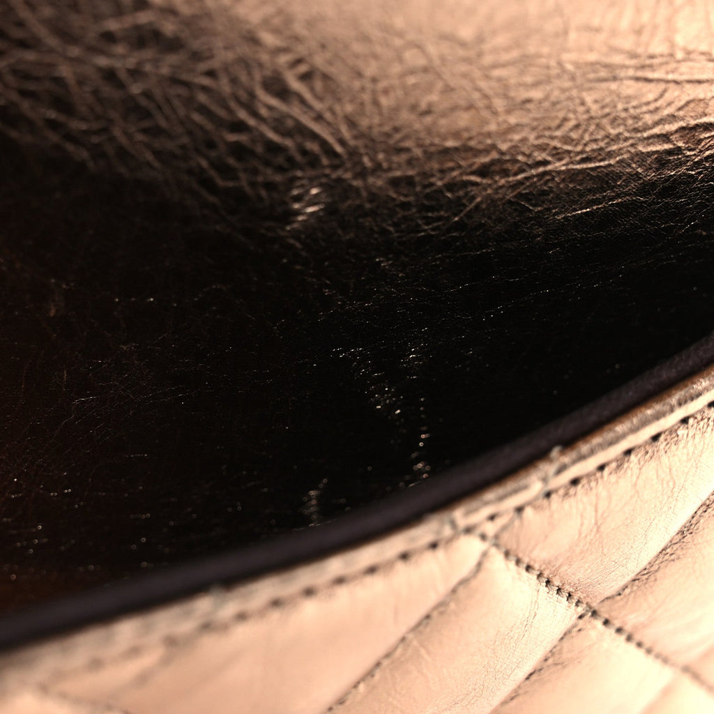 Metallic Aged Calfskin Quilted Medium Double Flap Gold