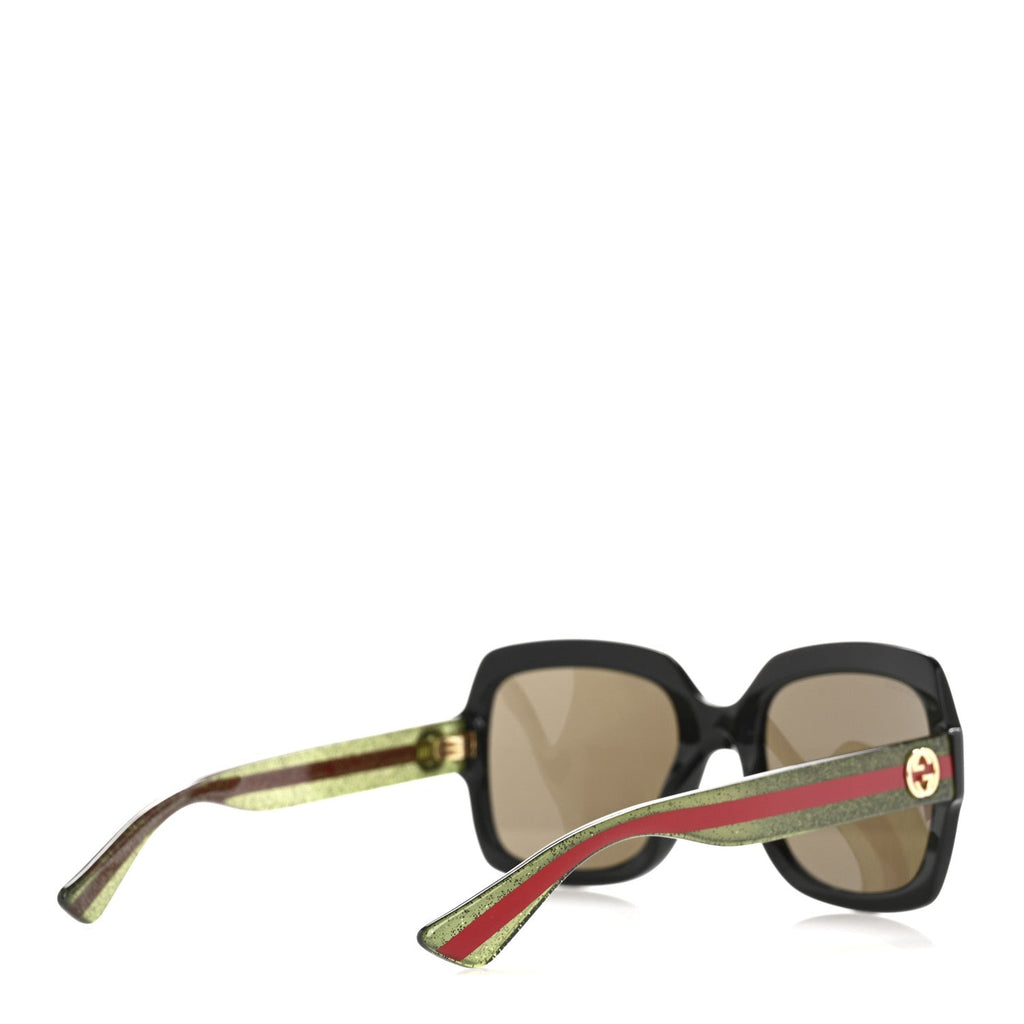 Acetate Square Frame Web Glitter Sunglasses GG0036S Black Green
