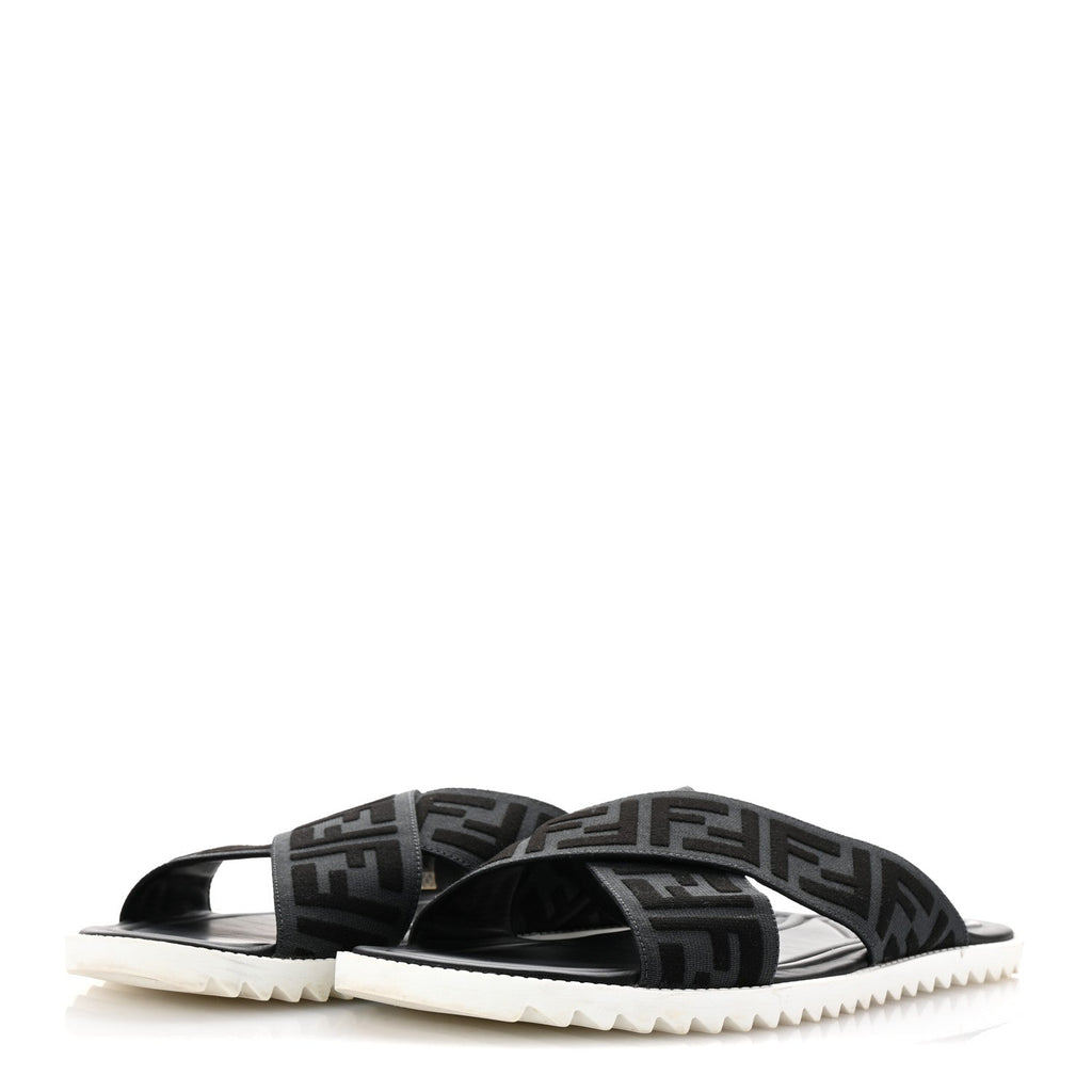 Fabric Rubber Macro FF Embroidered Mens Crisscross Slide Sandals 8 Asfalto Black