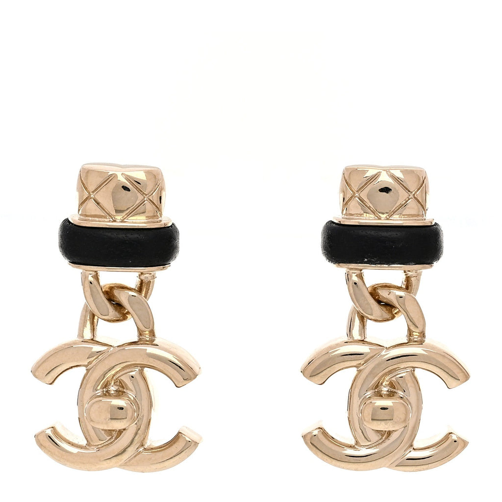 Lambskin CC Turnlock Drop Earrings Gold Black