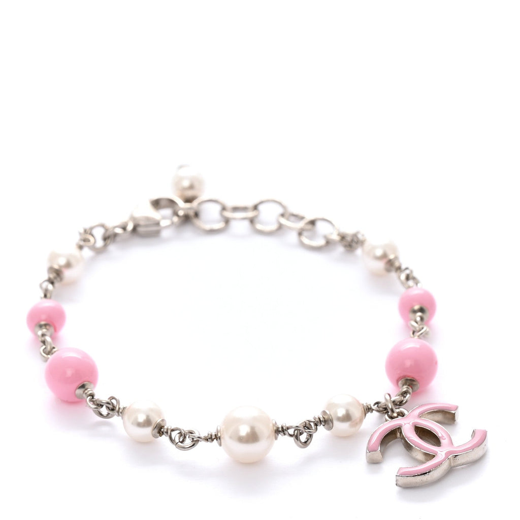 Pearl Enamel CC Bracelet Pink