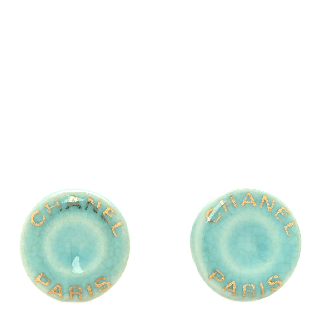 Resin Logo Clip On Earrings Blue